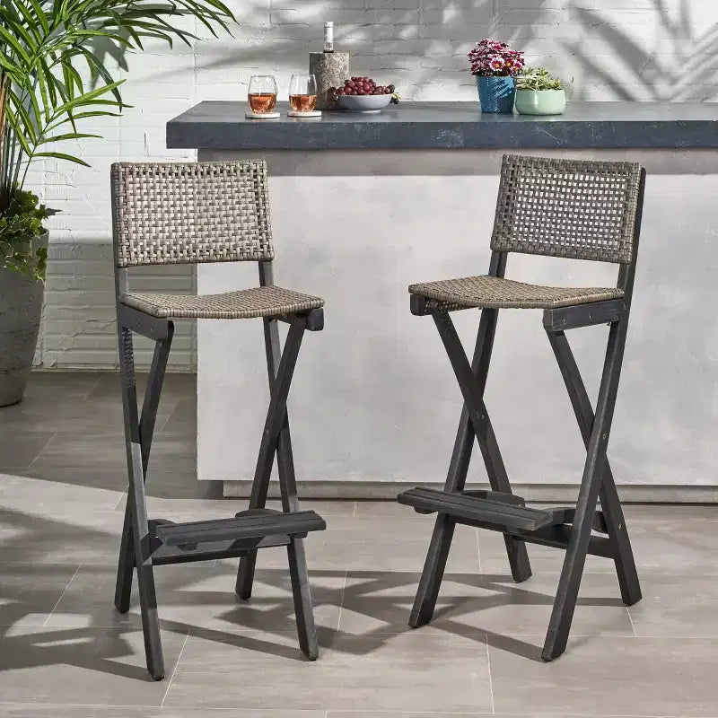 Tabourets de bar pliants en bois d'acacia Polaris, lot de 2, gris foncé - Christopher Knight Home