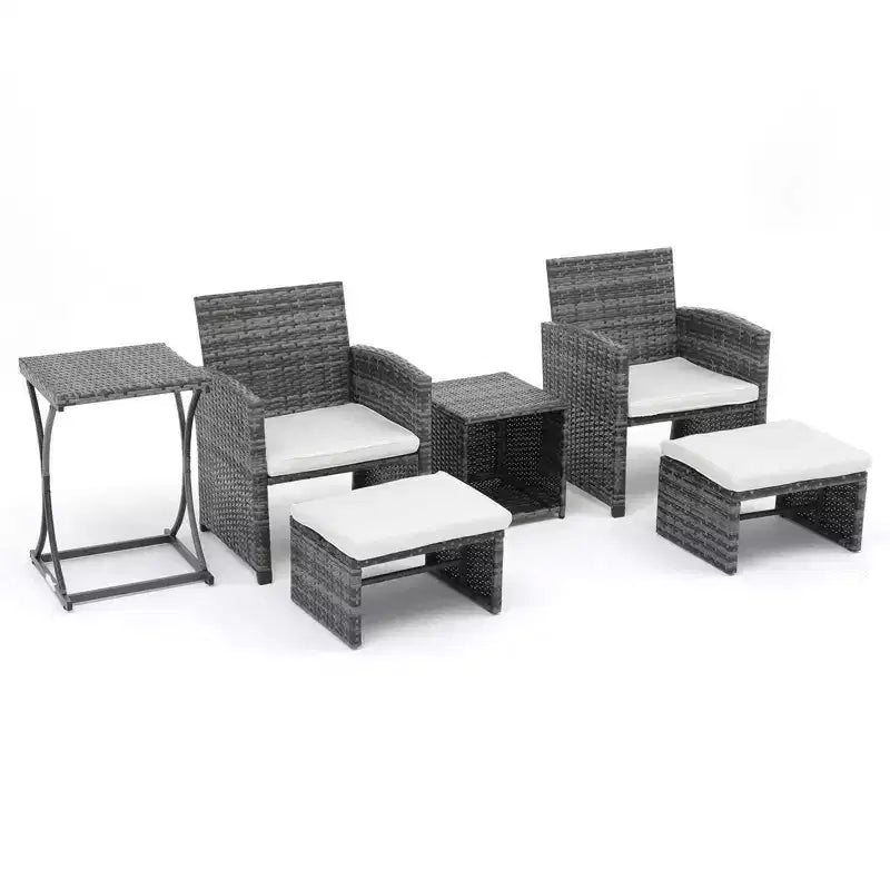 Sunsitt Ensemble de conversation d'extérieur 6 pièces avec pouf blanc
