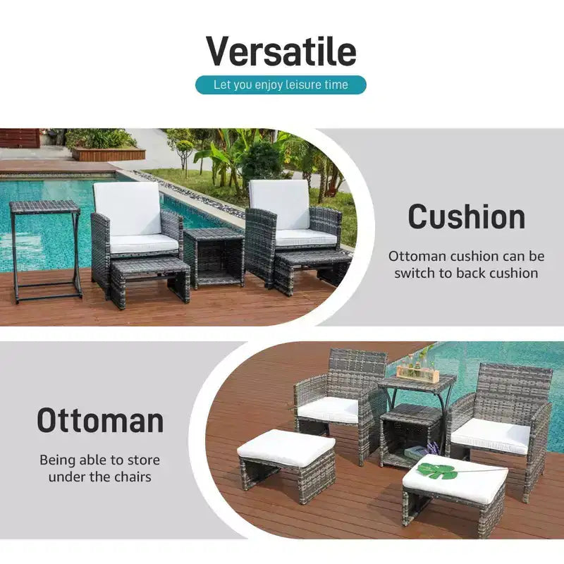 Sunsitt Ensemble de conversation de patio d'extérieur 6 pièces avec ottoman Blanc