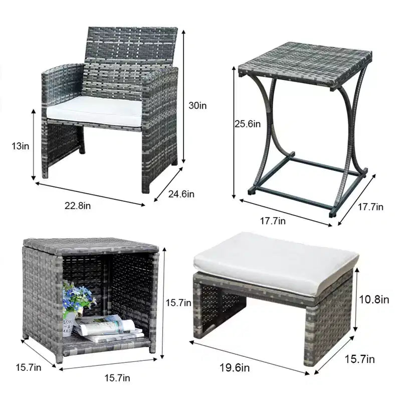 Sunsitt Ensemble de conversation d'extérieur 6 pièces avec pouf blanc