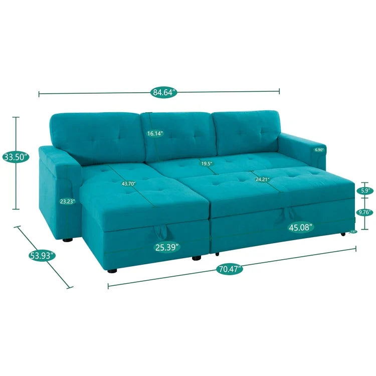 Canapé sectionnel réversible avec lit escamotable, méridienne de rangement dissimulée, pieds durables,