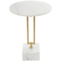 Table d'appoint géométrique en marbre avec support rectangulaire en métal doré - Blanc - Roche River Decor