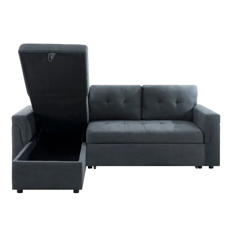 Canapé sectionnel convertible réversible avec lit escamotable, méridienne de rangement dissimulée et pieds durables