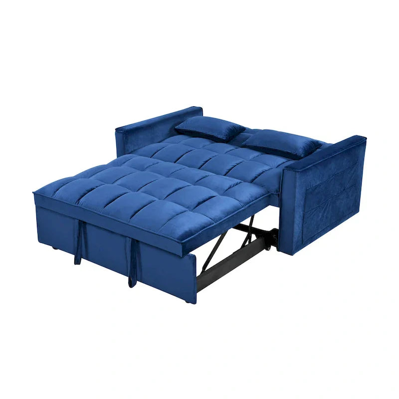 Causeuse de futon moderne en velours avec dossier inclinable et poches, 2 places – Gris foncé / Gris clair / Bleu / Noir