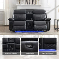 Canapé inclinable électrique avec chargeur sans fil, liseuse, lumière LED pour salon, similicuir, port AC/USB, porte-gobelet, noir