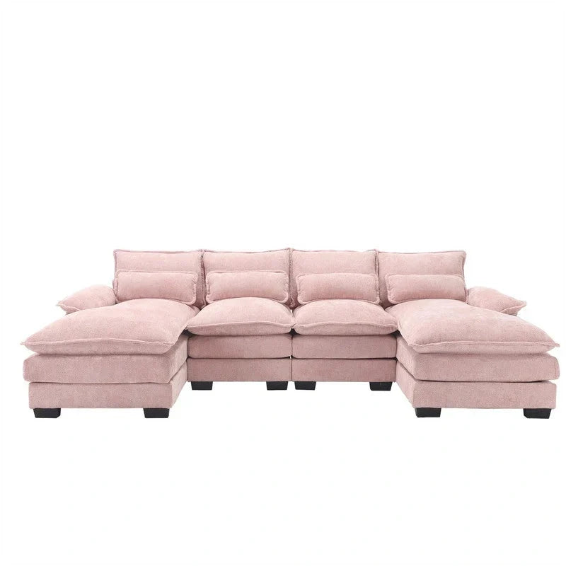 Canapé Sectionnel Canapé Nuage pour Salon, Canapé Moderne Forme U en Chenille/Bouclette, Canapé-Lit Modulable Confortable avec Double Méridienne