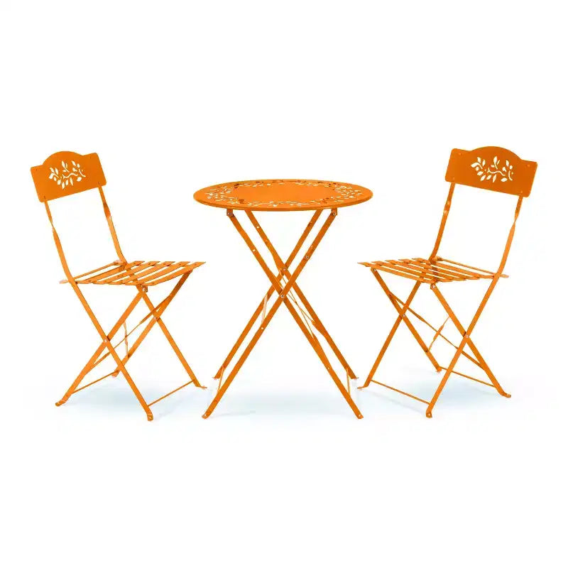 Ensemble de bistrot 3 pièces en acier avec table et chaises pliantes orange - Alpine Corporation