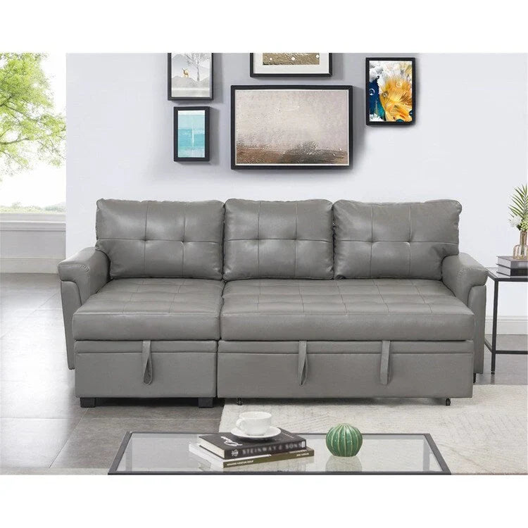 Canapé sectionnel convertible réversible avec lit escamotable, méridienne de rangement dissimulée et pieds durables