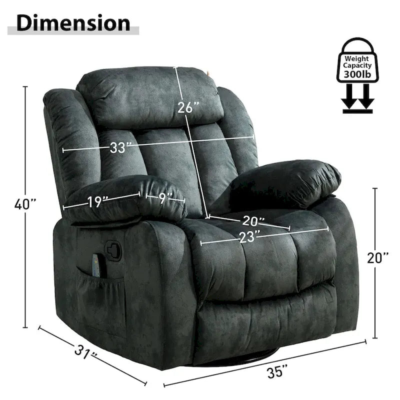 Fauteuil Inclinable à Bascule de Massage Manuel Pivotant 360° avec Chaleur et Vibration