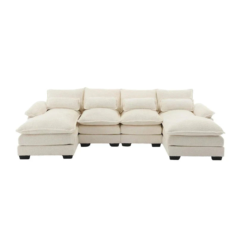 Canapé Sectionnel Canapé Nuage pour Salon, Canapé Moderne Forme U en Chenille/Bouclette, Canapé-Lit Modulable Confortable avec Double Méridienne