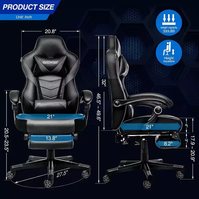 Chaise de Gaming ELECWISH avec Repose-pieds, Soutien Lombaire, Chaise d'Ordinateur Respirante avec Coussin à Ressorts Ensachés, Chaises pour Adultes