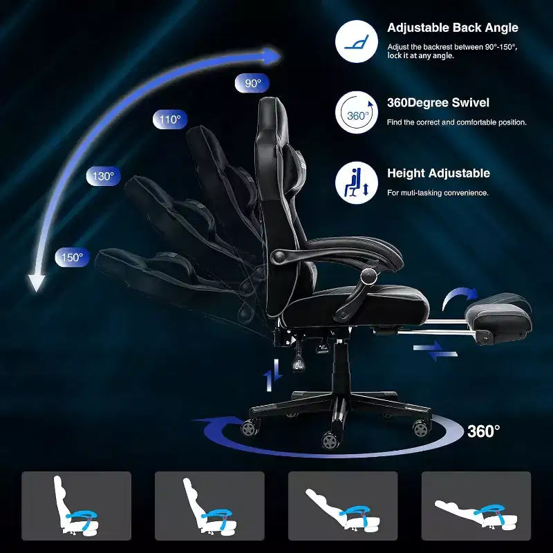 Chaise de Gaming ELECWISH avec Repose-pieds, Soutien Lombaire, Chaise d'Ordinateur Respirante avec Coussin à Ressorts Ensachés, Chaises pour Adultes