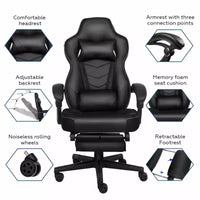Chaise de Gaming ELECWISH avec Repose-pieds, Soutien Lombaire, Chaise d'Ordinateur Respirante avec Coussin à Ressorts Ensachés, Chaises pour Adultes