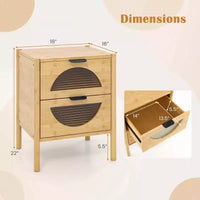 Costway Table de Chevet 1/2 PCS en Bambou avec 2 Tiroirs de Rangement et Façades en Verre Trempé Cannelé pour Chambre à Coucher