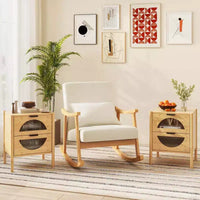 Costway Table de Chevet 1/2 PCS en Bambou avec 2 Tiroirs de Rangement et Façades en Verre Trempé Cannelé pour Chambre à Coucher