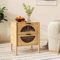 Costway Table de Chevet 1/2 PCS en Bambou avec 2 Tiroirs de Rangement et Façades en Verre Trempé Cannelé pour Chambre à Coucher