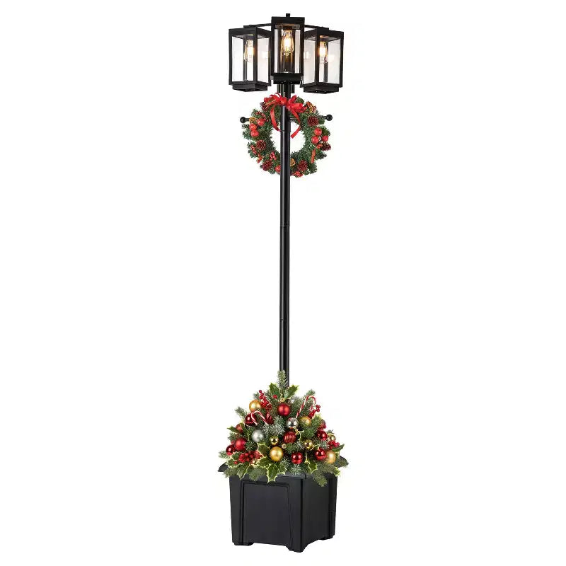 C Cattleya Lampadaire extérieur noir 3 lumières de 197 cm avec jardinière et verre trempé transparent