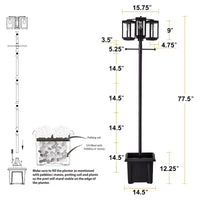 C Cattleya Lampadaire extérieur noir 3 lumières de 197 cm avec jardinière et verre trempé transparent
