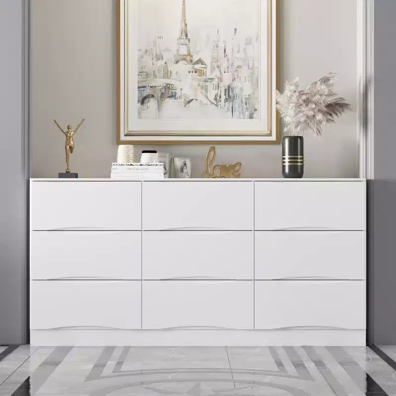 Commode horizontale Famapy pour chambre à coucher, moderne, minimaliste, poignées invisibles, blanc