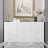 Commode horizontale Famapy pour chambre à coucher, moderne, minimaliste, poignées invisibles, blanc