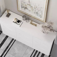 Commode horizontale Famapy pour chambre à coucher, moderne, minimaliste, poignées invisibles, blanc