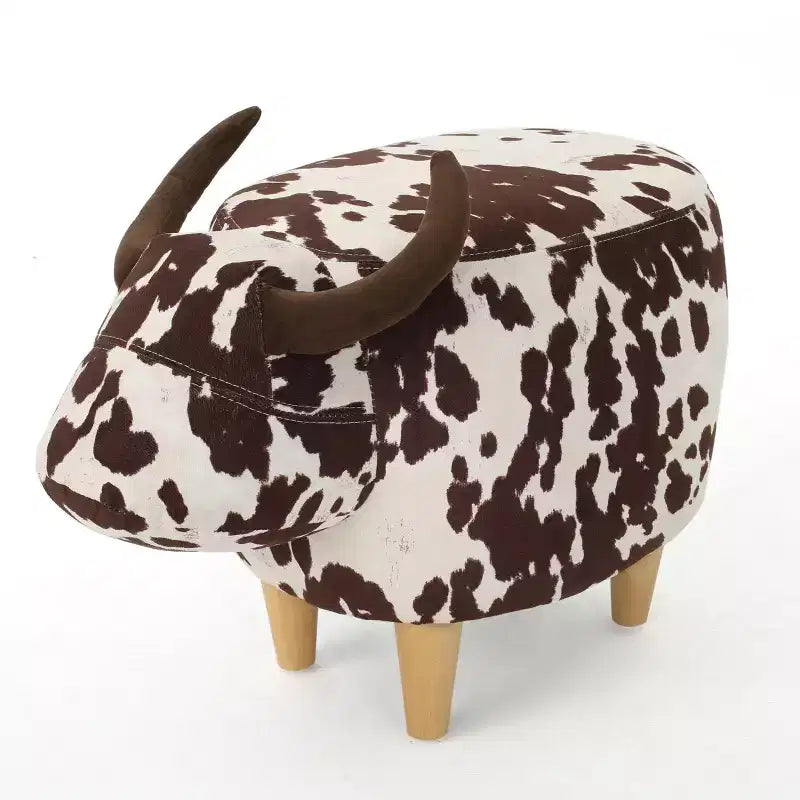 GDFStudio Moria Moderne en Bois d'Hévéa Velours Vache Ottoman