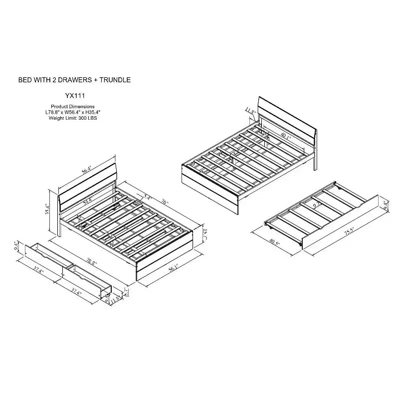 Cadre de lit double moderne Whisen avec tête et pied de lit blanc brillant, avec lit gigogne ou tiroirs, design peu encombrant