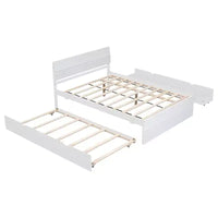 Cadre de lit double moderne Whisen avec tête et pied de lit blanc brillant, avec lit gigogne ou tiroirs, design peu encombrant
