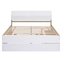 Cadre de lit double moderne Whisen avec tête et pied de lit blanc brillant, avec lit gigogne ou tiroirs, design peu encombrant
