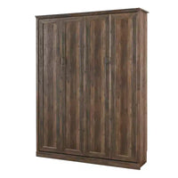 Lit escamotable Queen Size avec armoire latérale, lit gain de place parfait pour chambre d'amis, chambre à coucher, bureau à domicile, blanc/marron rustique - ModernLuxe