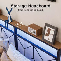 Cadre de lit flottant Hausource avec tête de lit de rangement LED, station de recharge, aucun sommier tapissier requis