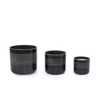 MAYEERTY Pot de Fleurs en Céramique 3 Pièces Jardinière Moderne Noire pour Patio Jardin et Rebords de Fenêtre