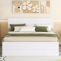 Lit Plateforme Moderne GDFStudio Julie en Bois Massif Taille Double avec Lit Gigogne Taille Simple, 2 Tiroirs et Tête de Lit