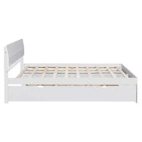 Lit Plateforme Moderne GDFStudio Julie en Bois Massif Taille Double avec Lit Gigogne Taille Simple, 2 Tiroirs et Tête de Lit