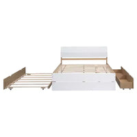 GDFStudio Julie Modern Solid Wood Full Size Platform Bed with Twin Size Trundle, 2 Drawers and Headboard
