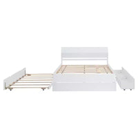 Lit Plateforme Moderne GDFStudio Julie en Bois Massif Taille Double avec Lit Gigogne Taille Simple, 2 Tiroirs et Tête de Lit