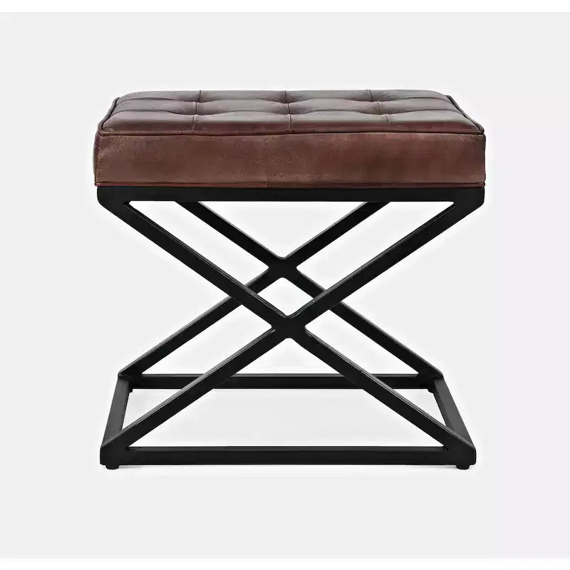 Jofran, Pouf ottoman en cuir véritable vieilli Global Archive - Sienne foncé