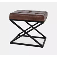 Jofran, pouf en cuir véritable vieilli Global Archive - Dark Sienna