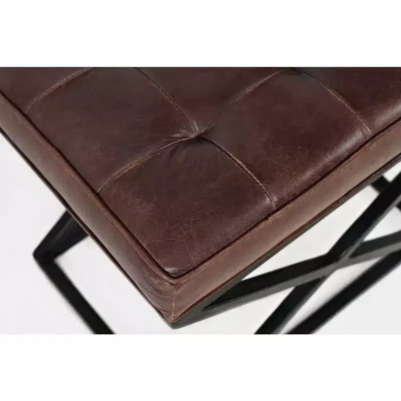 Jofran, pouf en cuir véritable vieilli Global Archive - Dark Sienna
