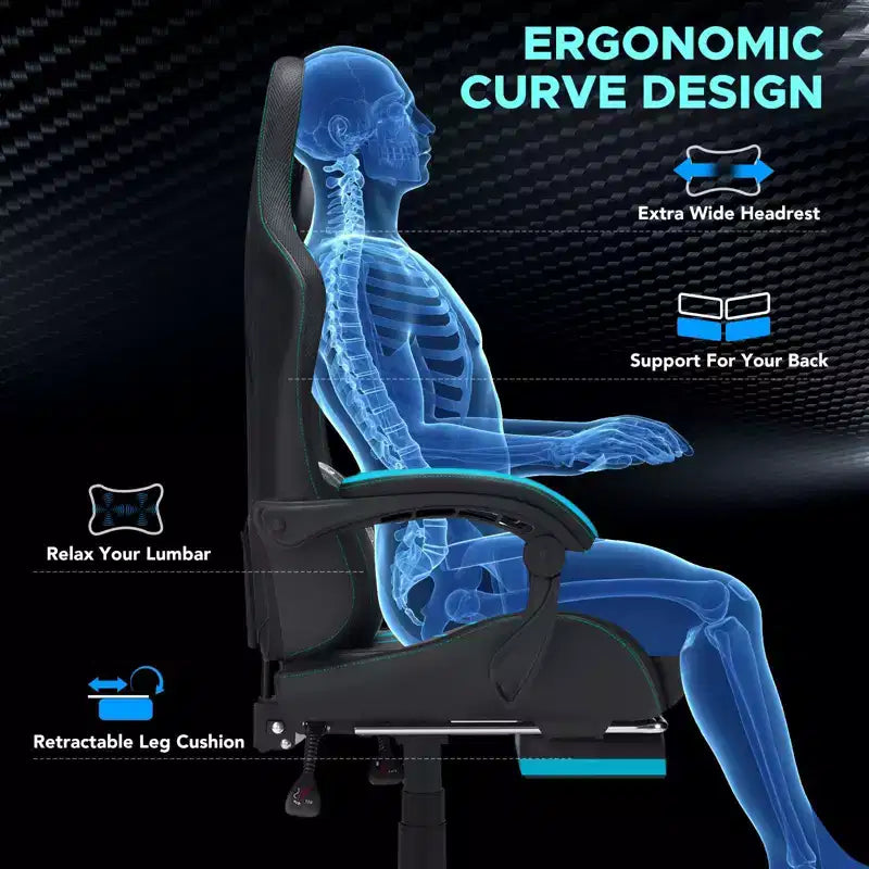 Fauteuil de massage et de jeu extra-large Hoffree, Fauteuil de bureau ergonomique pour PC avec repose-pieds et réglable