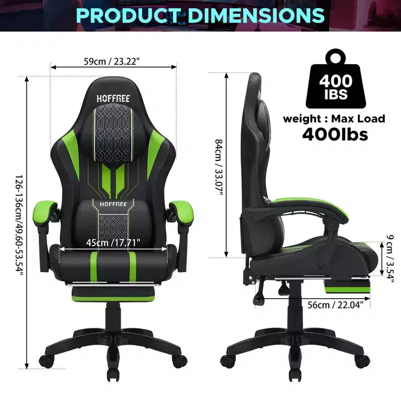 Fauteuil de massage et de jeu extra-large Hoffree, Fauteuil de bureau ergonomique pour PC avec repose-pieds et réglable