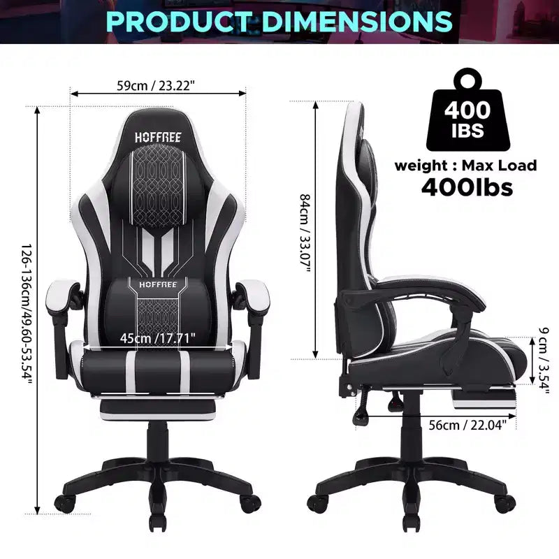 Fauteuil de massage et de jeu extra-large Hoffree, Fauteuil de bureau ergonomique pour PC avec repose-pieds et réglable