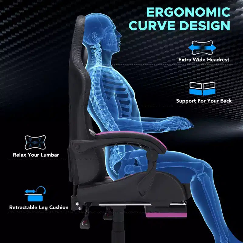 Fauteuil de massage et de jeu extra-large Hoffree, Fauteuil de bureau ergonomique pour PC avec repose-pieds et réglable