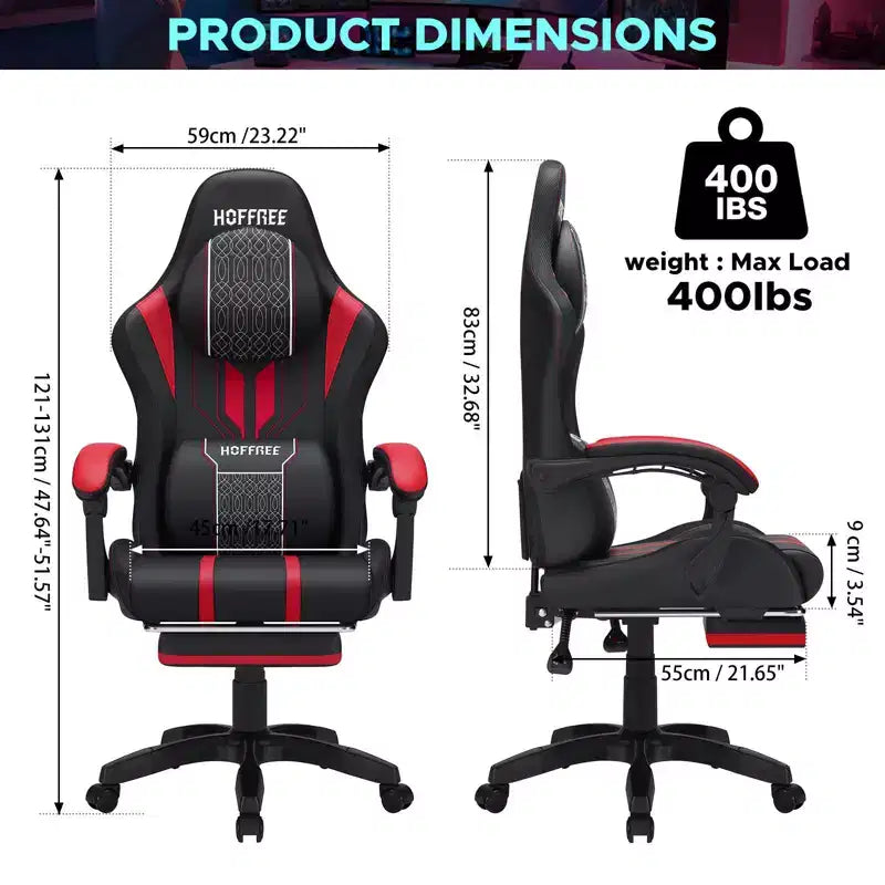 Fauteuil de massage et de jeu extra-large Hoffree, Fauteuil de bureau ergonomique pour PC avec repose-pieds et réglable