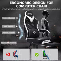 Chaise gaming de massage Hoffree en cuir, chaise de bureau PC ergonomique avec repose-pieds et réglable