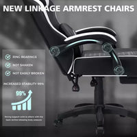 Chaise gaming de massage Hoffree en cuir, chaise de bureau PC ergonomique avec repose-pieds et réglable