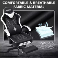 Chaise gaming de massage Hoffree en cuir, chaise de bureau PC ergonomique avec repose-pieds et réglable