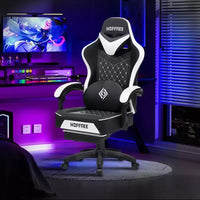 Chaise gaming de massage Hoffree en cuir, chaise de bureau PC ergonomique avec repose-pieds et réglable