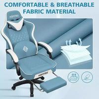 Chaise gaming de massage Hoffree en cuir, chaise de bureau PC ergonomique avec repose-pieds et réglable