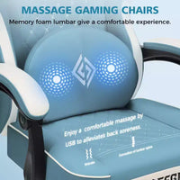 Chaise gaming de massage Hoffree en cuir, chaise de bureau PC ergonomique avec repose-pieds et réglable
